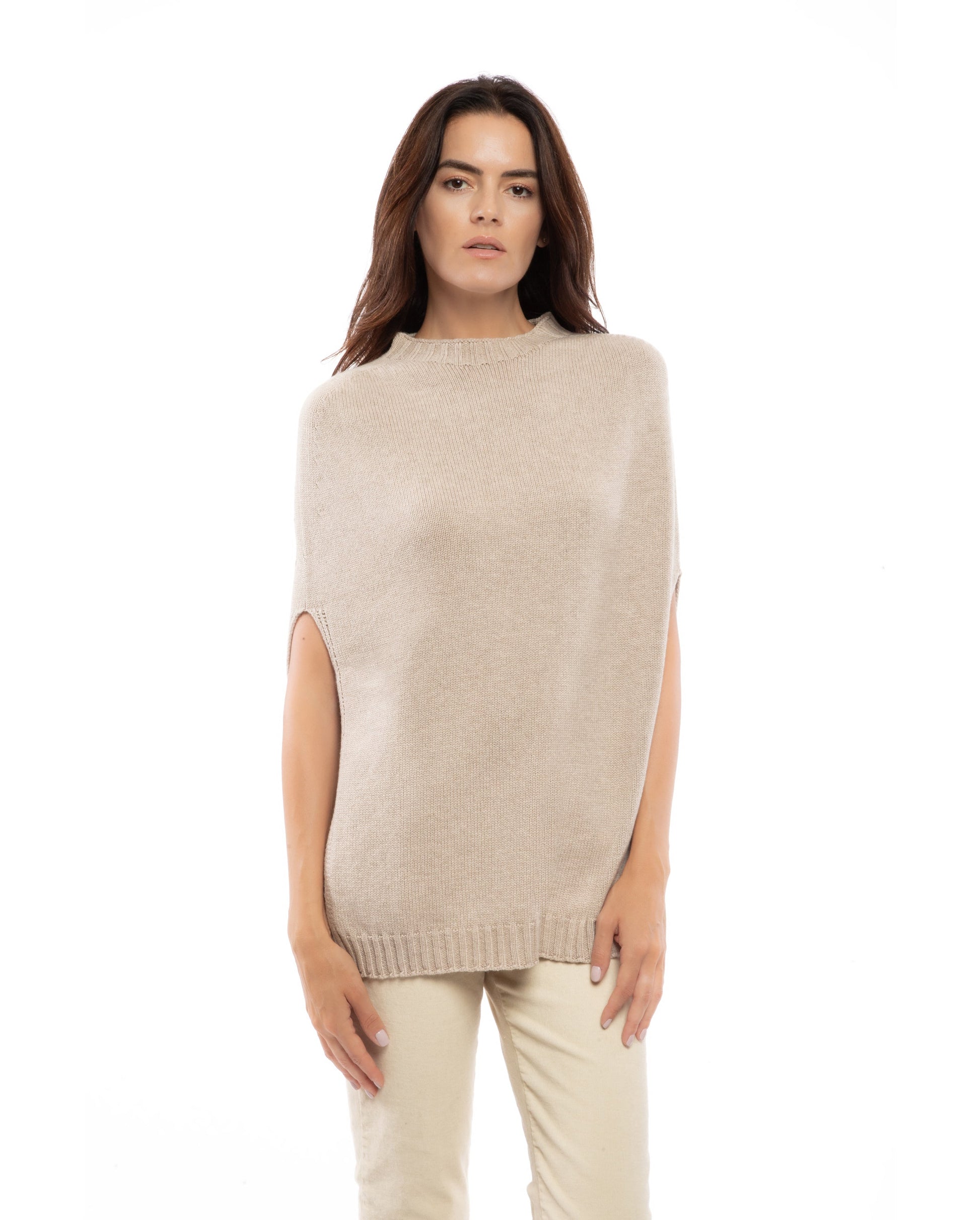 poncho side slits pure cashmere Beige Made In Italy 3