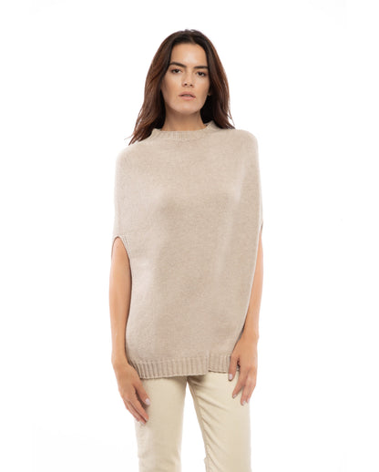 poncho side slits pure cashmere Beige Made In Italy 3