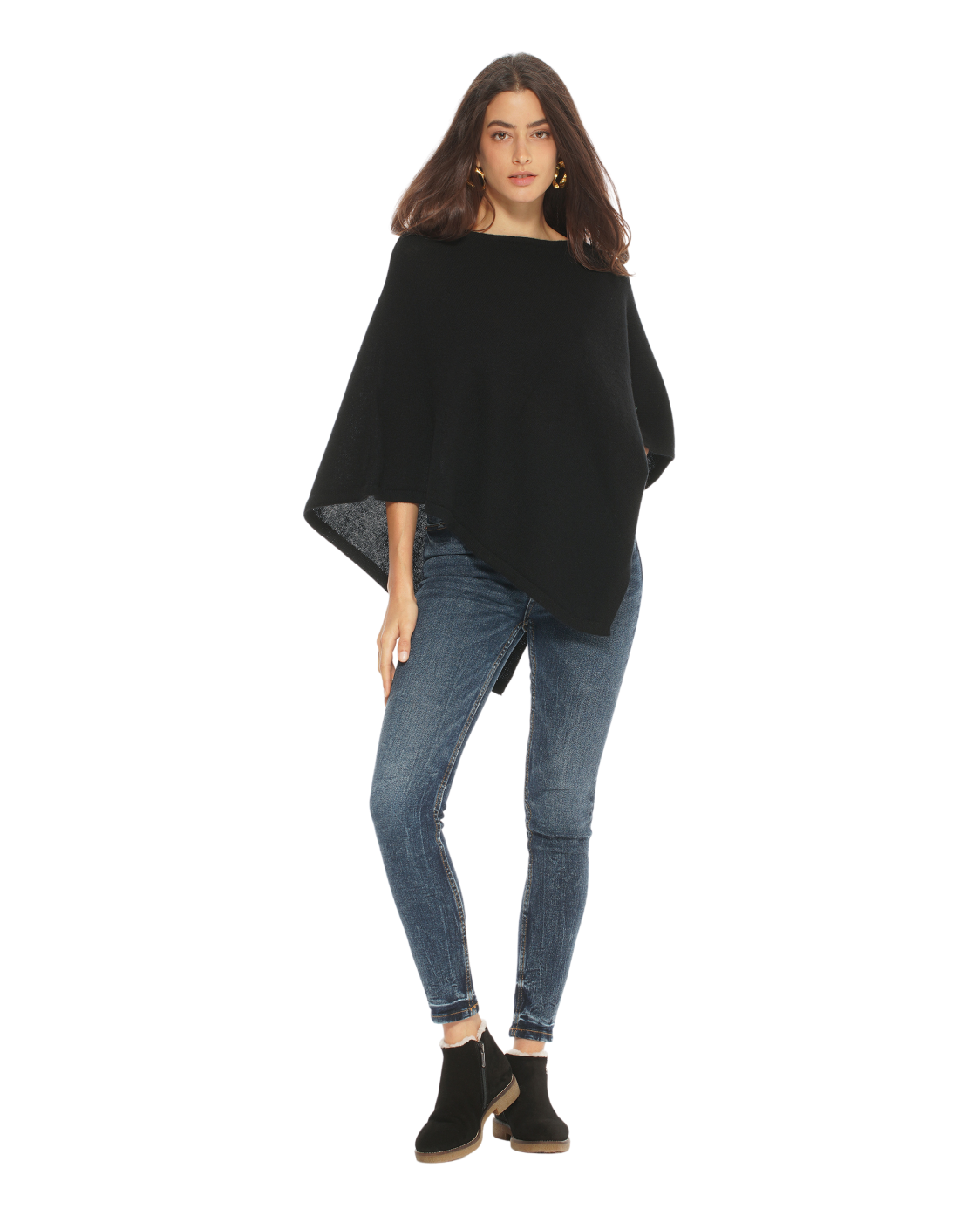 Monticelli Pure Cashmere Capelet Poncho Made In Italy Black 4