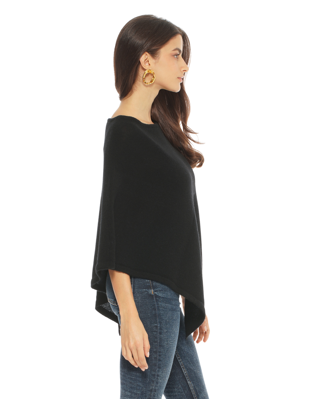 Monticelli Pure Cashmere Capelet Poncho Made In Italy Black 2