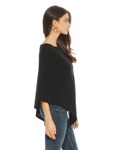 Monticelli Pure Cashmere Capelet Poncho Made In Italy Black 2