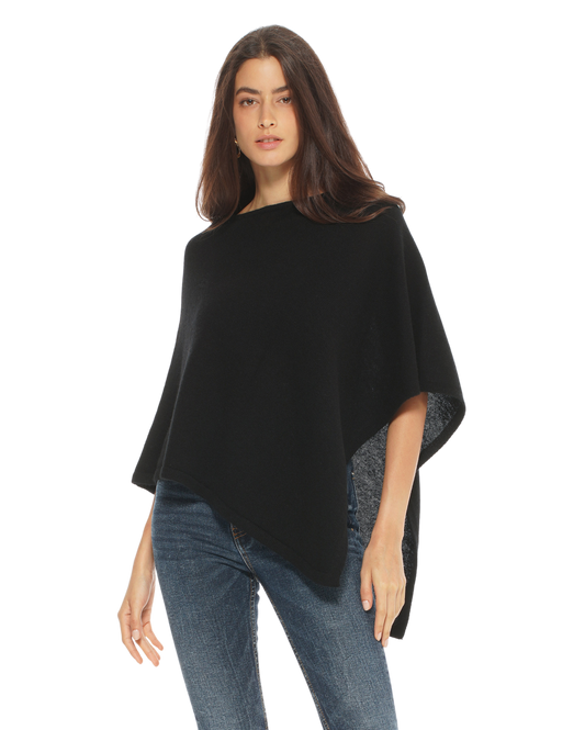 Monticelli Pure Cashmere Capelet Poncho Made In Italy Black 1