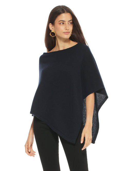 Women's Pure Cashmere Capelet Poncho Night Blue