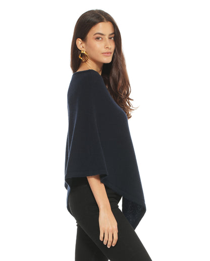 Women's Pure Cashmere Capelet Poncho Night Blue