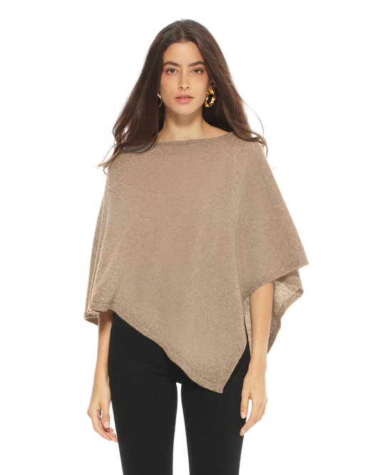 Monticelli Pure Cashmere Capelet Poncho Made In Italy Taupe 1