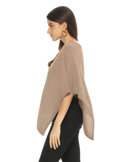 Monticelli Pure Cashmere Capelet Poncho Made In Italy Taupe 2