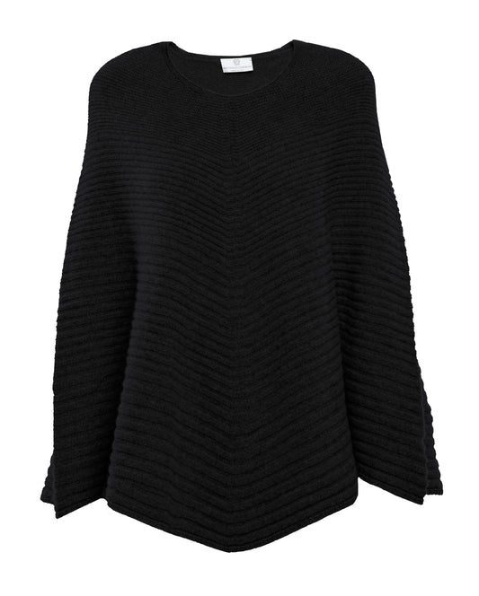 Ribbed Knit Poncho Cashmere Made in Italy Black 1