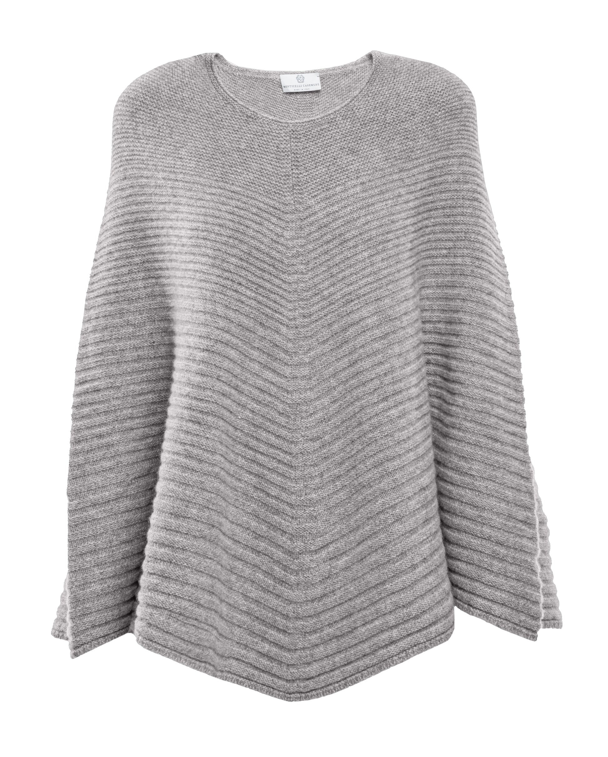 Ribbed Knit Poncho Cashmere Made in Italy Melange Grey 6