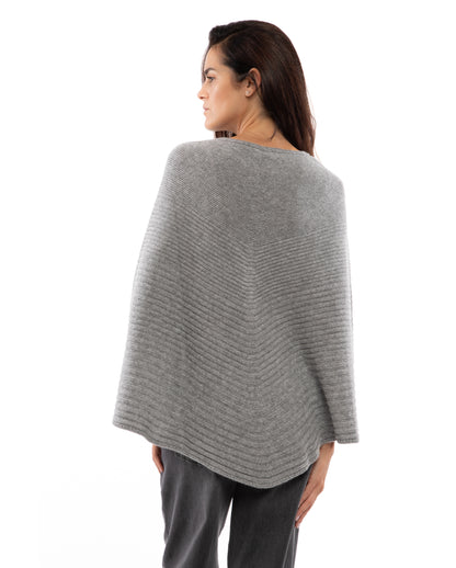 Women's Pure Cashmere Ribbed Knit Poncho Melange Gray