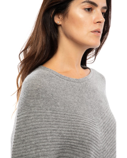 Women's Pure Cashmere Ribbed Knit Poncho Melange Gray