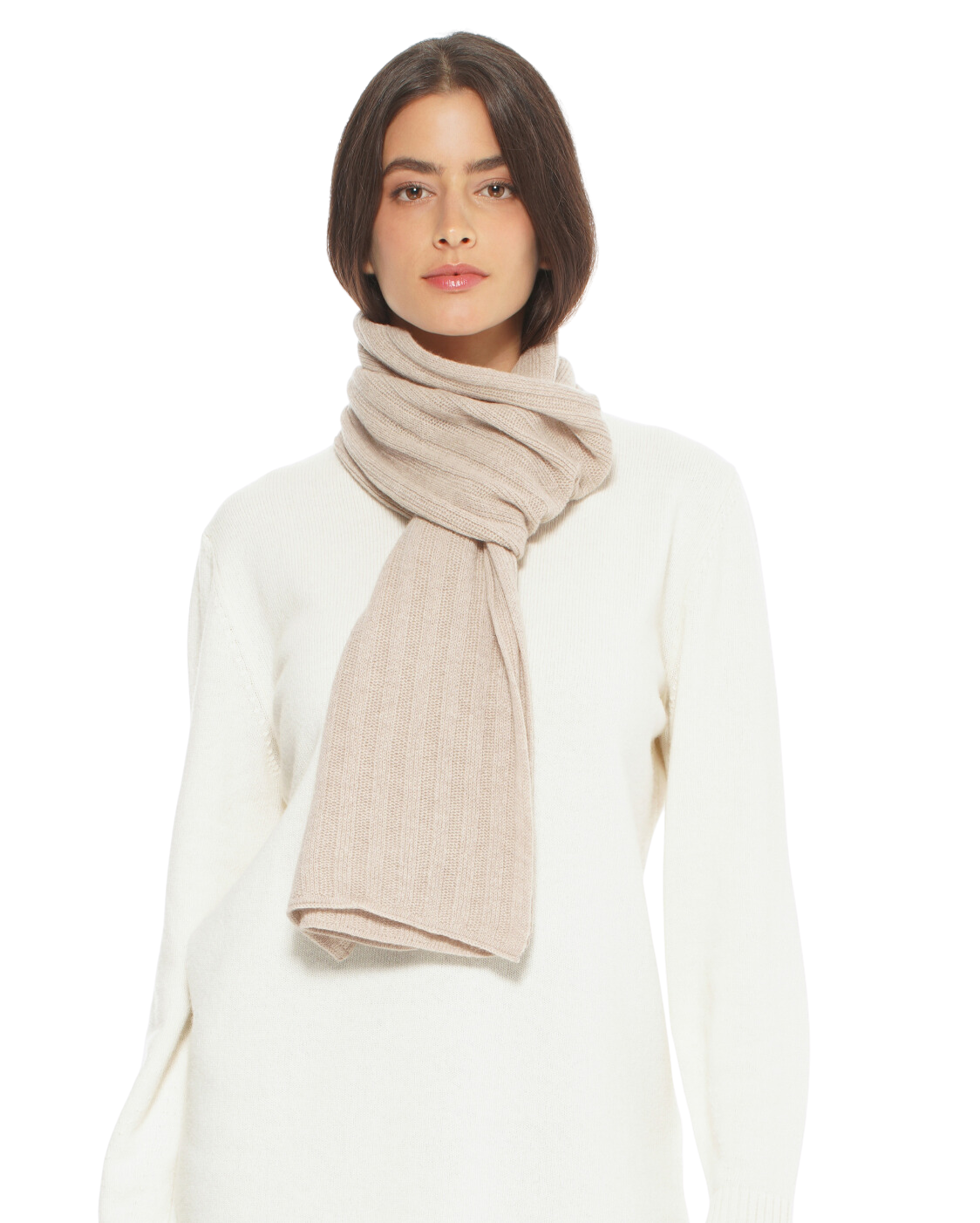 Monticelli Pure Cashmere Ribbed Scarf Made In Italy Beige 1