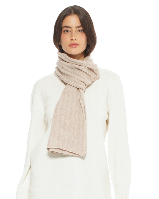Monticelli Pure Cashmere Ribbed Scarf Made In Italy Beige 1