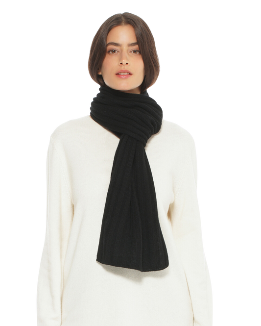 Monticelli Pure Cashmere Ribbed Scarf Made In Italy Black 1