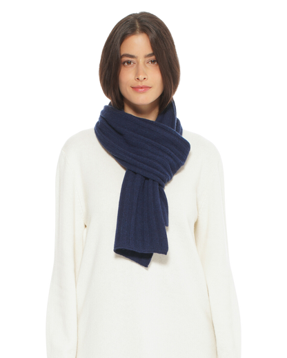 Monticelli Pure Cashmere Ribbed Scarf Made In Italy Blue 1