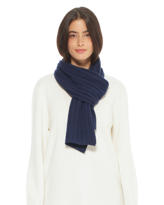 Monticelli Pure Cashmere Ribbed Scarf Made In Italy Blue 1
