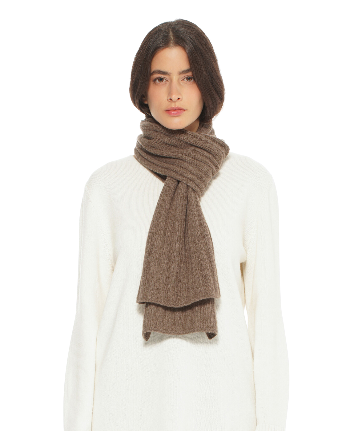 Monticelli Pure Cashmere Ribbed Scarf Made In Italy Brown 1