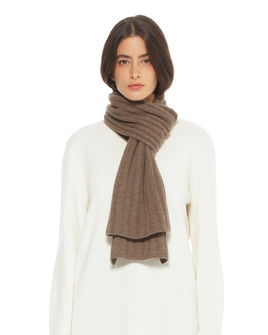 Monticelli Pure Cashmere Ribbed Scarf Made In Italy Brown 1
