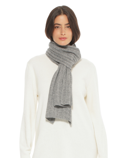 Monticelli Pure Cashmere Ribbed Scarf Made In Italy Medium Grey  1