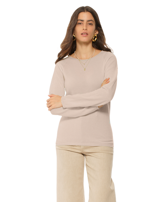 Monticelli Women's Ultralight Cashmere Raglan Crew Neck Sweater Beige 1