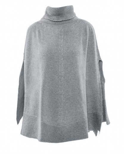 Turtle Neck Poncho Cashmere Melange Grey 1