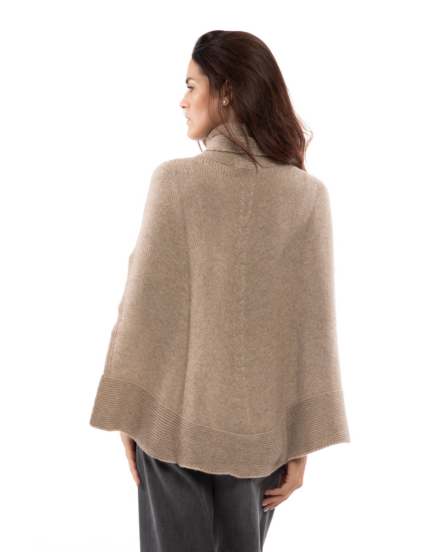 Pure Cashmere Turtleneck Poncho Taupe