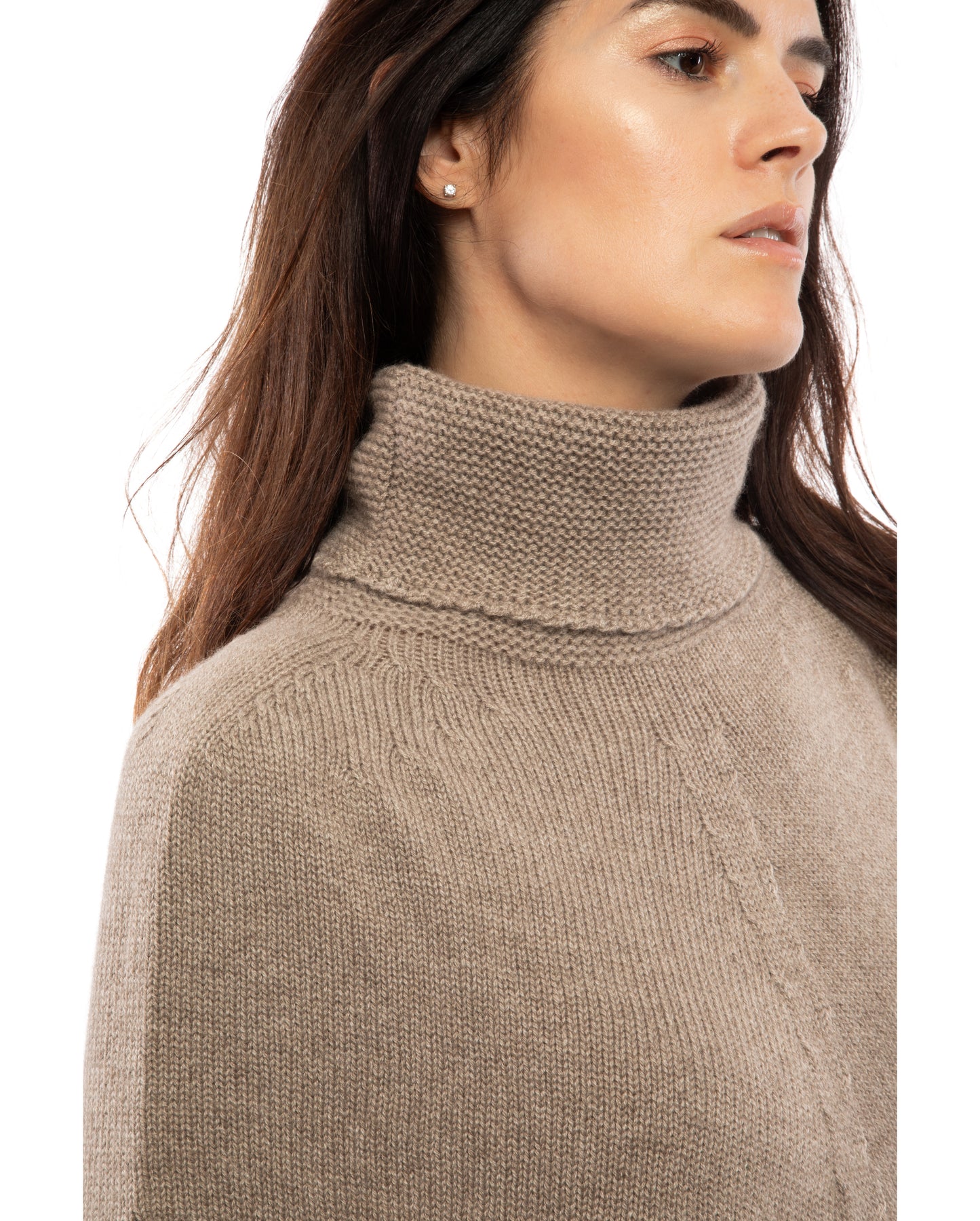 Pure Cashmere Turtleneck Poncho Taupe