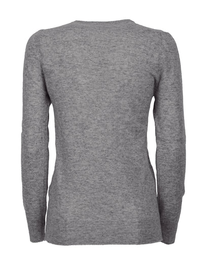 NEW FALL 24 - Women's Pure Cashmere Crewneck Cardigan Melange Gray