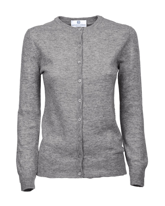 NEW FALL 24 - Women's Pure Cashmere Crewneck Cardigan Melange Gray