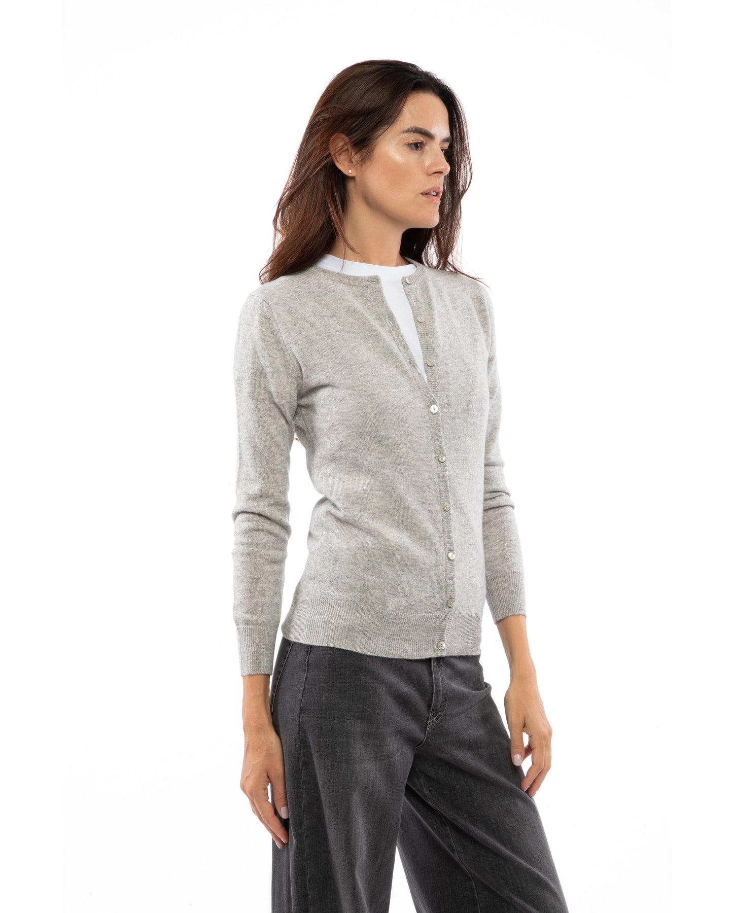 NEW FALL 24 - Women's Pure Cashmere Crewneck Cardigan Milk White