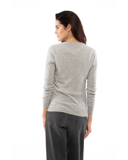 Women's Pure Cashmere Crewneck Cardigan Light Gray