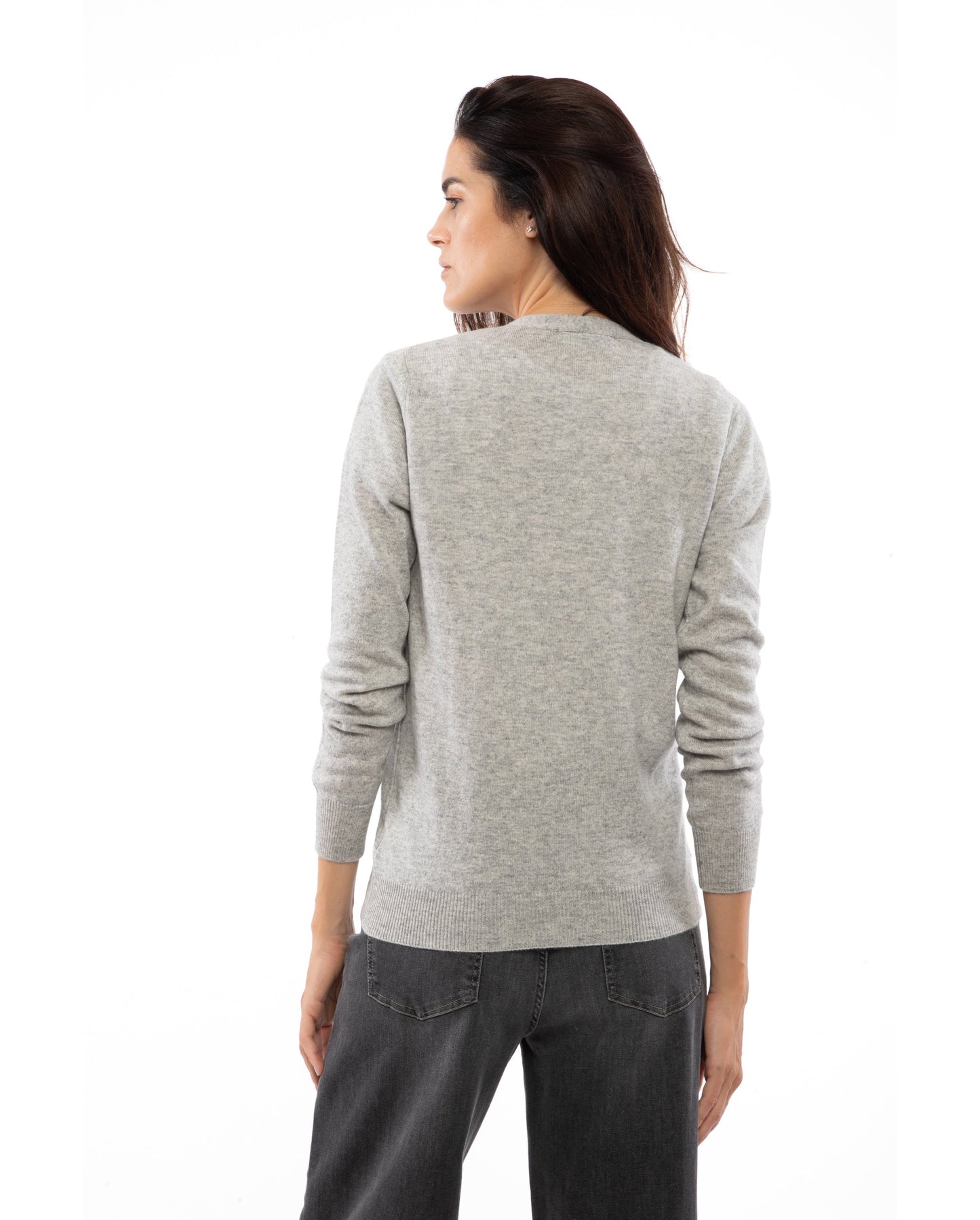 Womens Pure Cashmer Cardigan V-Neck Made In Italy Light Gray 7