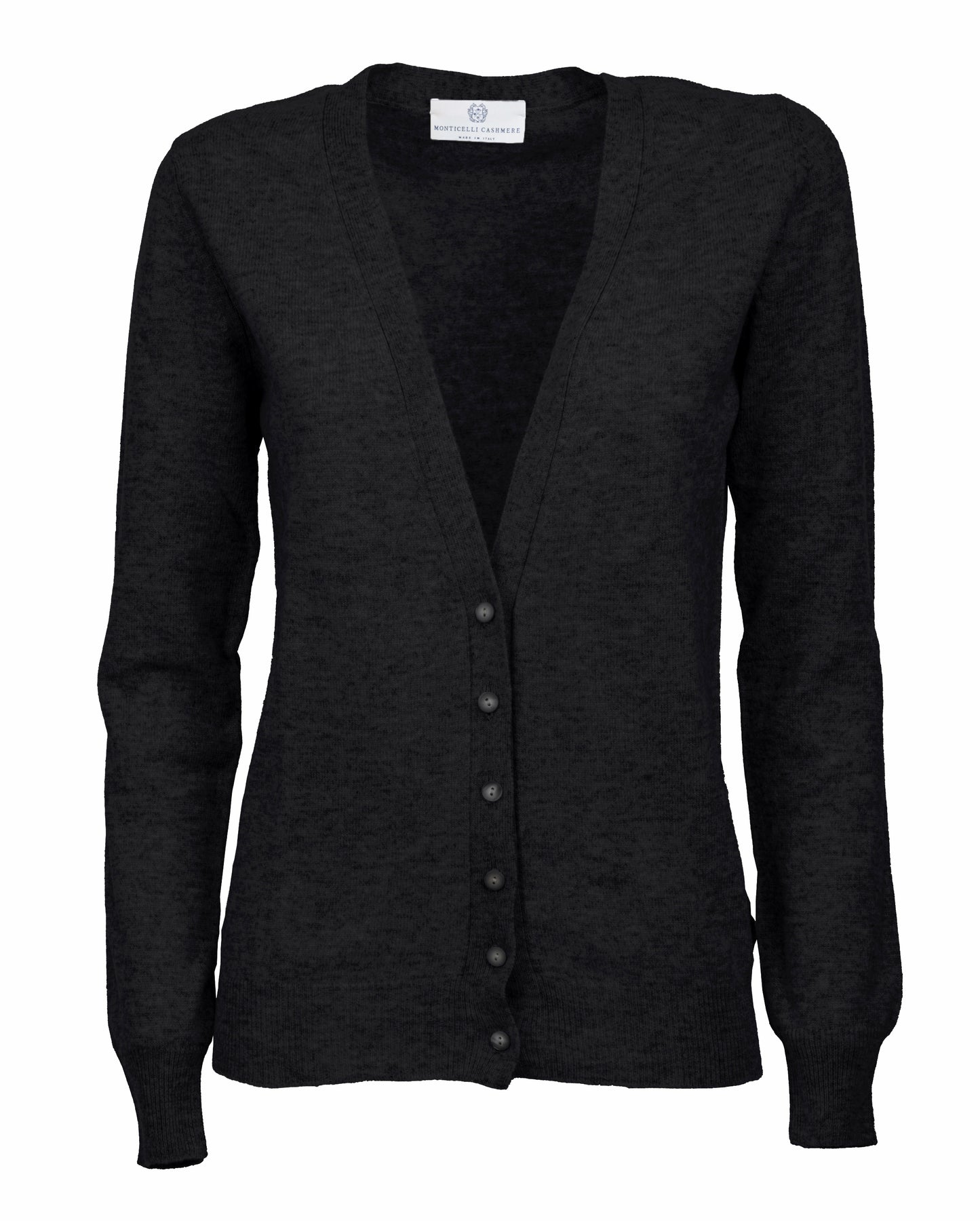 Womens Pure Cashmer Cardigan V-Neck Made In Italy Black 1