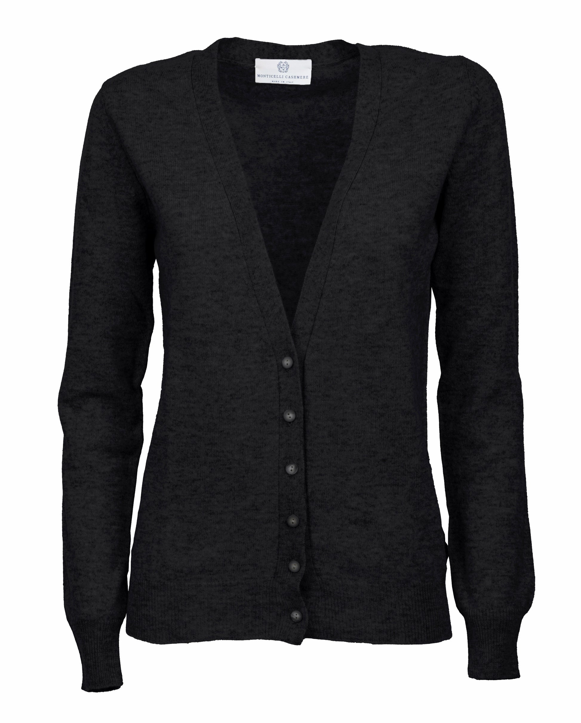 Womens Pure Cashmer Cardigan V-Neck Made In Italy Black 1