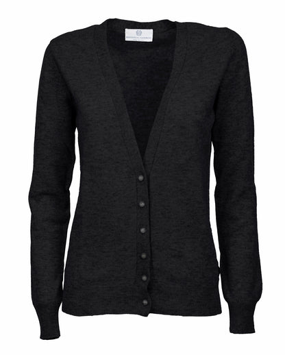 Womens Pure Cashmer Cardigan V-Neck Made In Italy Black 1