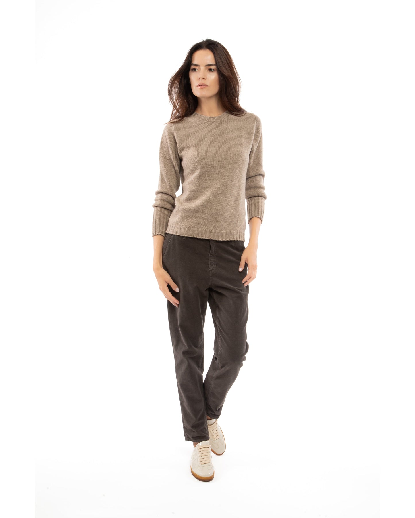 Womens Cashmere Crew Neck Sweater Taupe 3