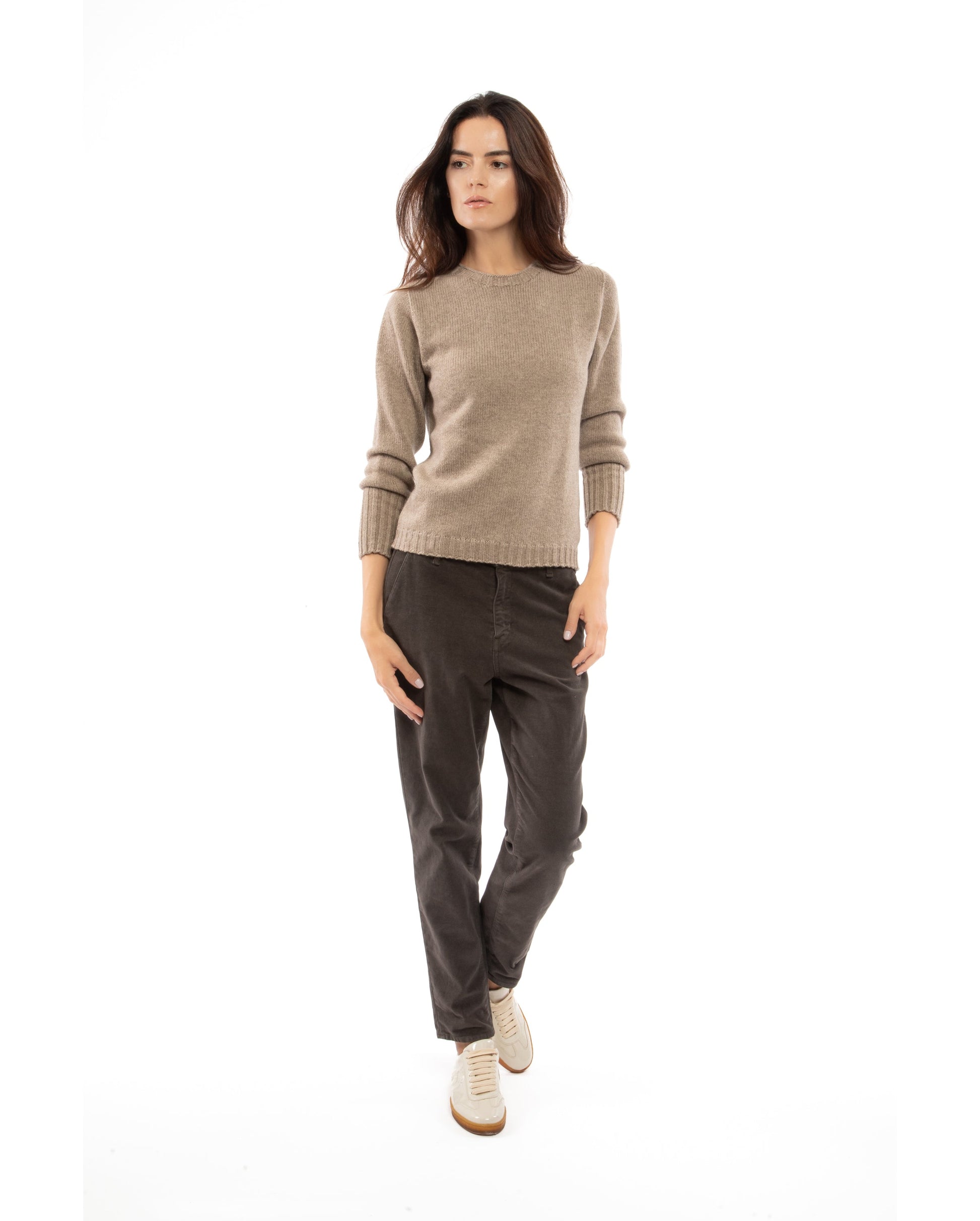Womens Cashmere Crew Neck Sweater Taupe 3