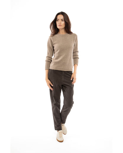 Womens Cashmere Crew Neck Sweater Taupe 3