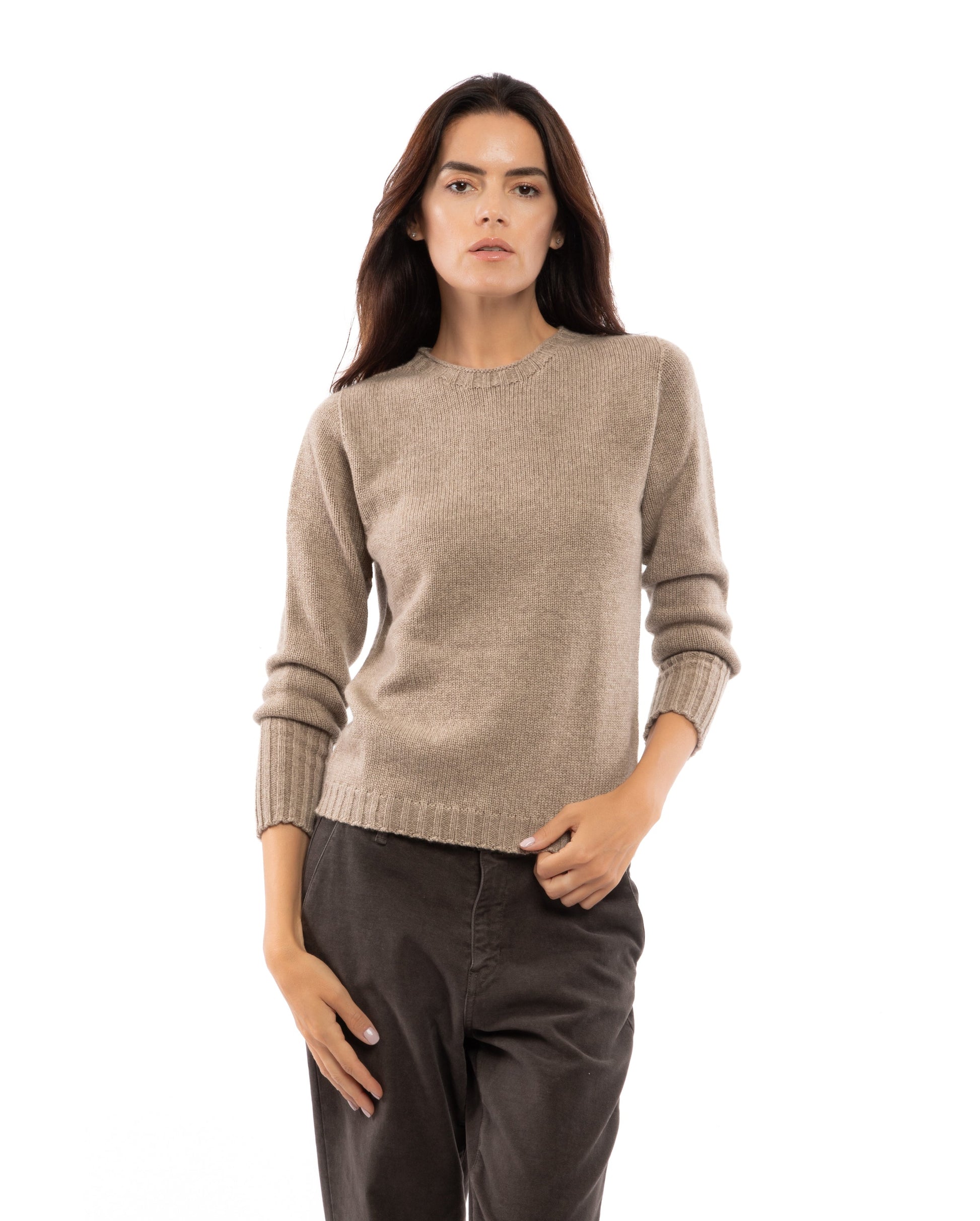 Womens Cashmere Crew Neck Sweater Taupe 3