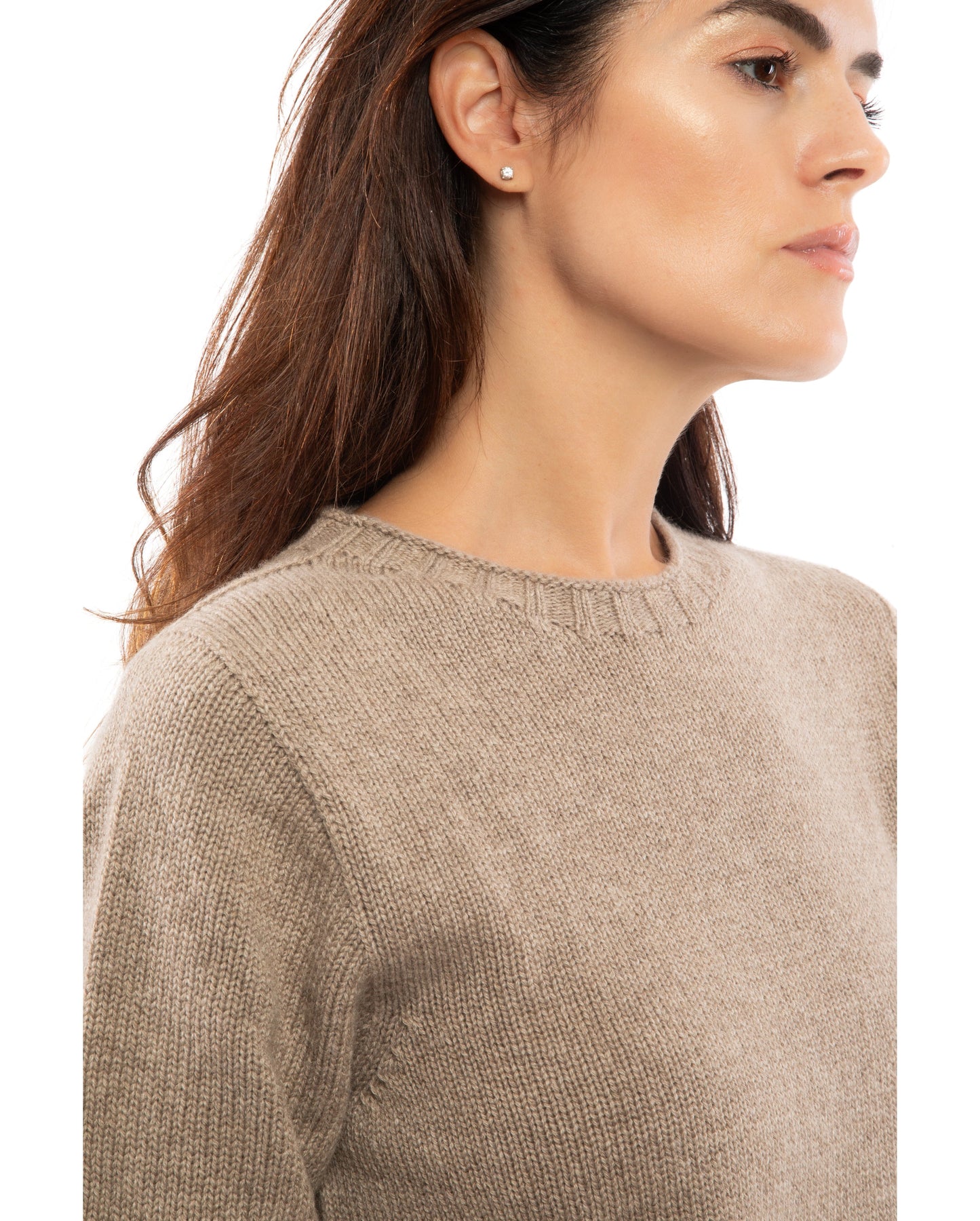 Womens Cashmere Crew Neck Sweater Taupe 2