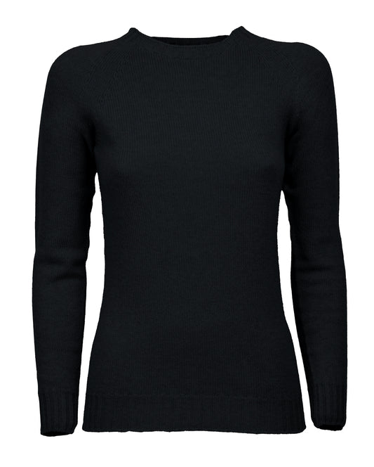Womens Cashmere Crew Neck Sweater Raglan Sleeve Made In Italy Black 1