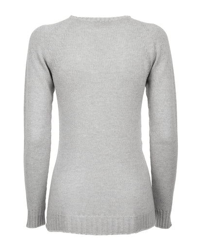 Womens Cashmere Crew Neck Sweater Raglan Sleeve Made In Italy Light Gray 2