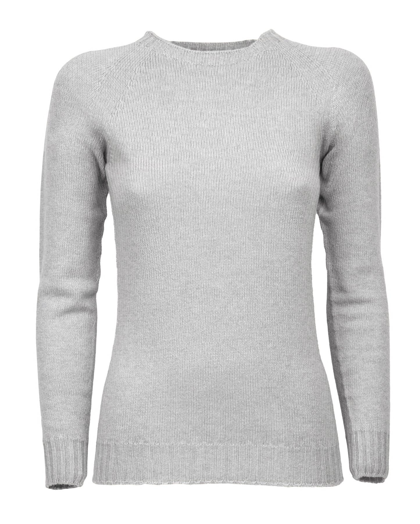 Womens Cashmere Crew Neck Sweater Raglan Sleeve Made In Italy Light Gray 1