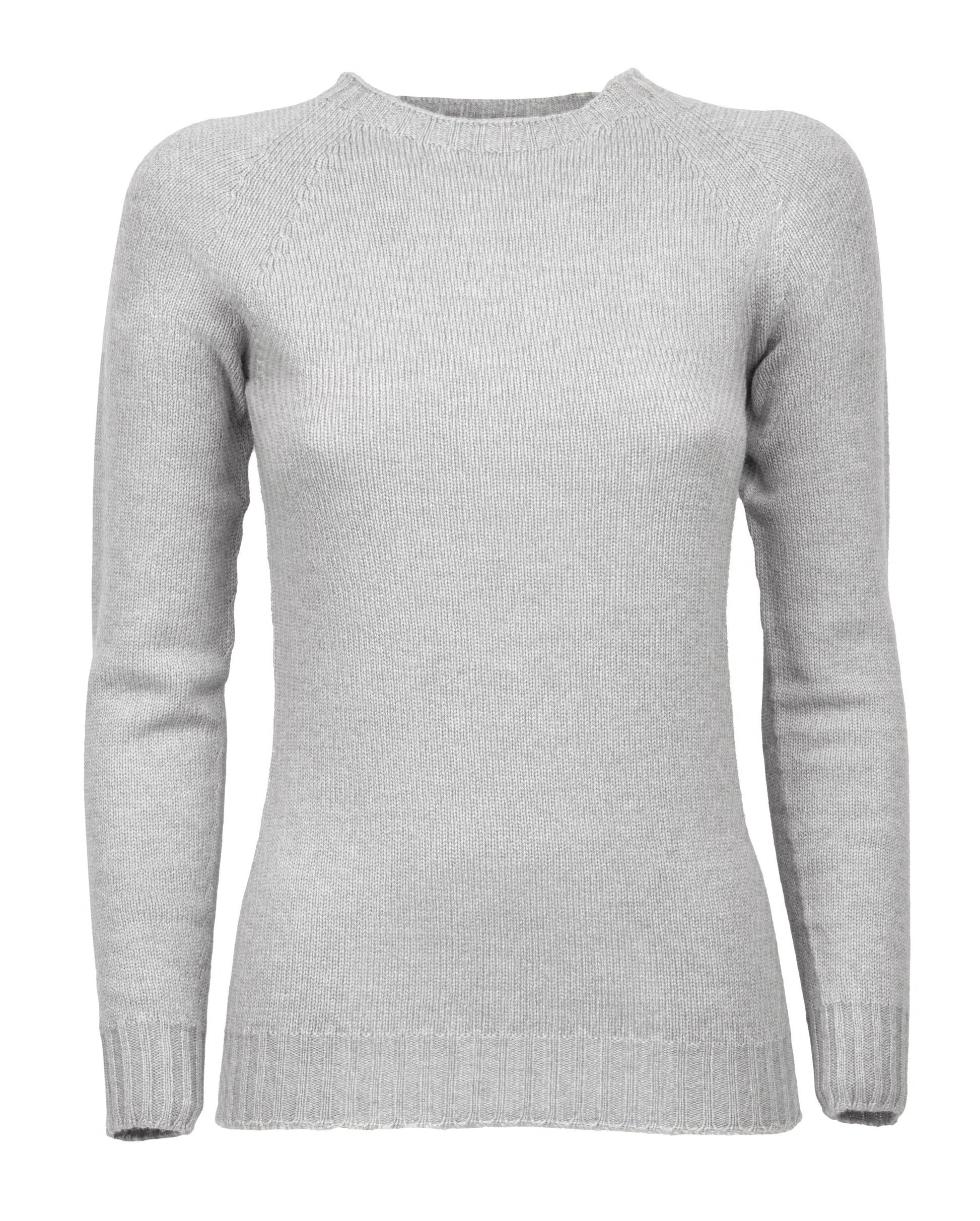 Womens Cashmere Crew Neck Sweater Raglan Sleeve Made In Italy Light Gray 1