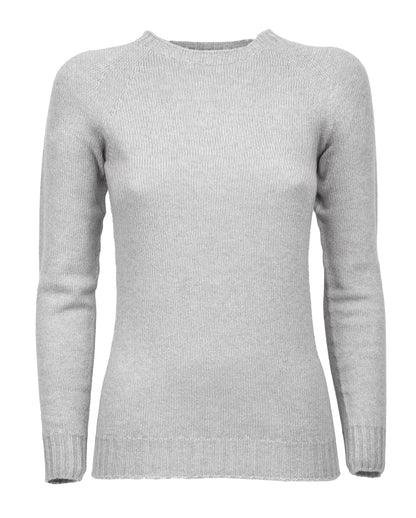 Womens Cashmere Crew Neck Sweater Raglan Sleeve Made In Italy Light Gray 1