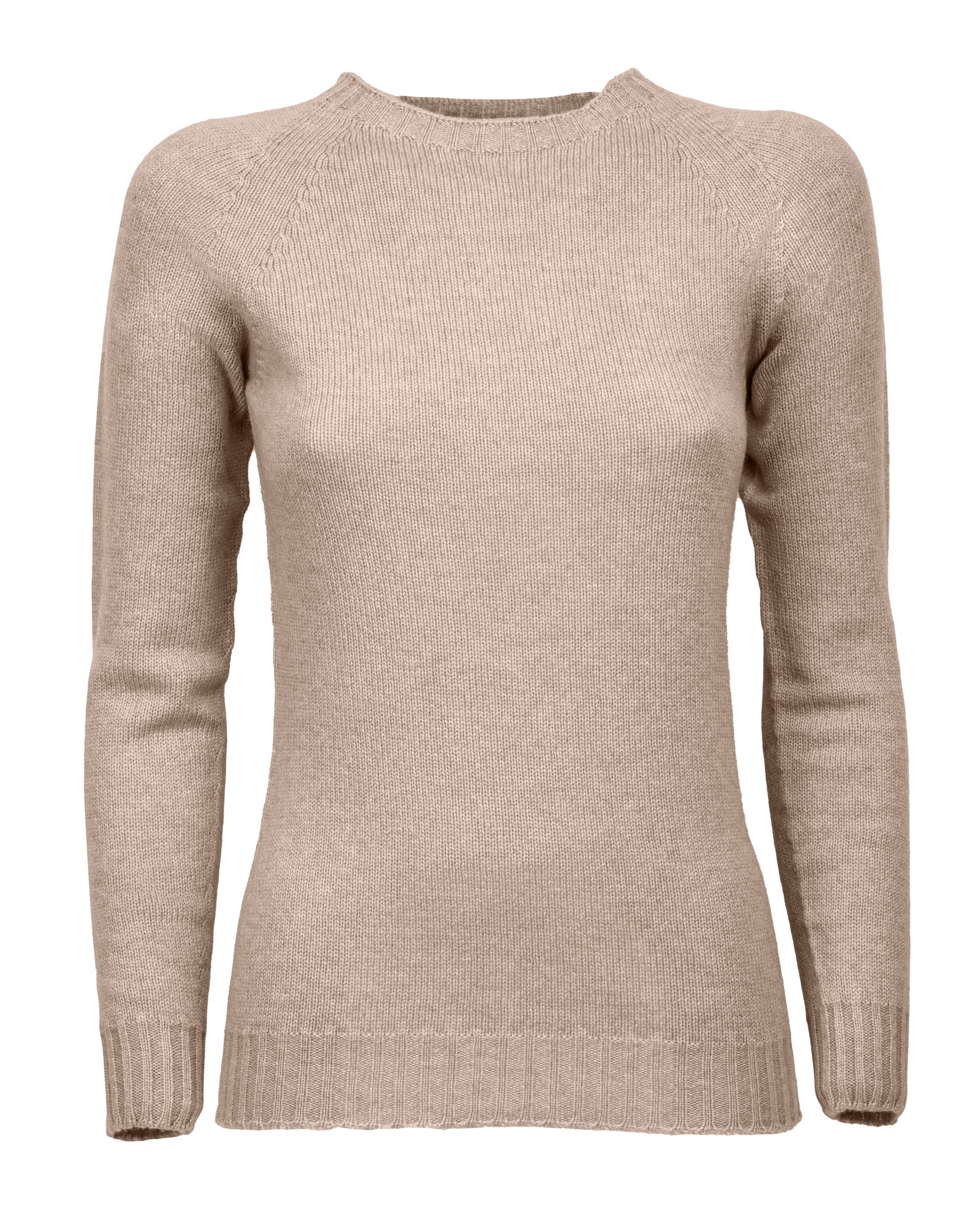 Womens Cashmere Crew Neck Sweater Raglan Sleeve Made In Italy Taupe 1