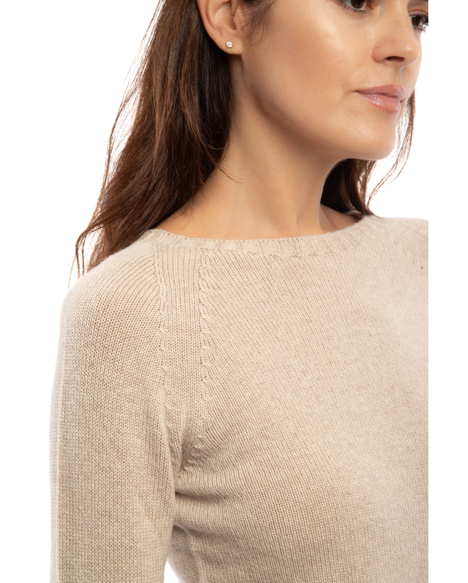 Womens Cashmere Crew Neck Sweater Raglan Sleeve Made In Italy Beige 4