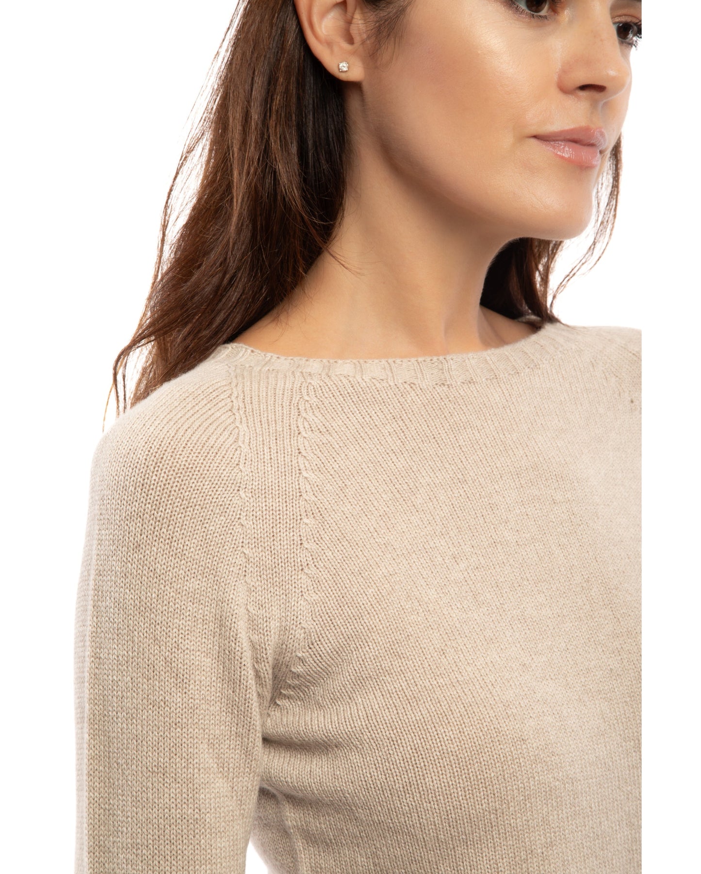 Womens Cashmere Crew Neck Sweater Raglan Sleeve Made In Italy Beige 4