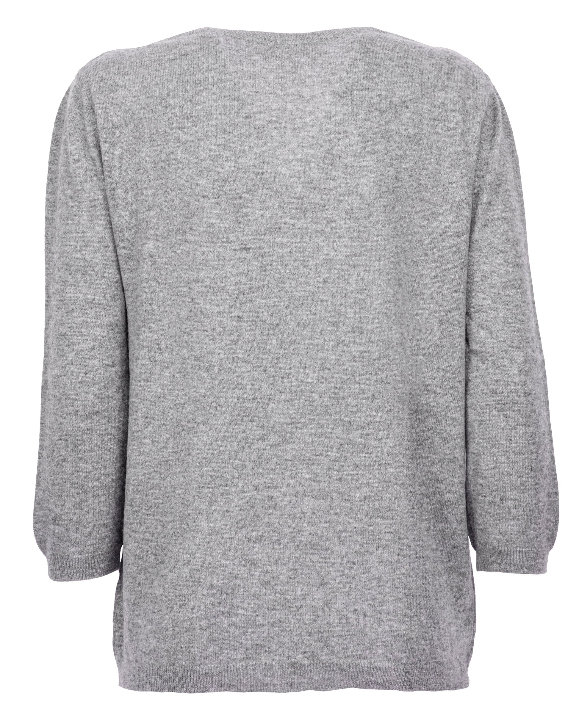 Womens Cashmere Deep V Neck Sweater Melange Gray Made In Italy 7