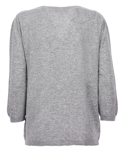 Womens Cashmere Deep V Neck Sweater Melange Gray Made In Italy 7
