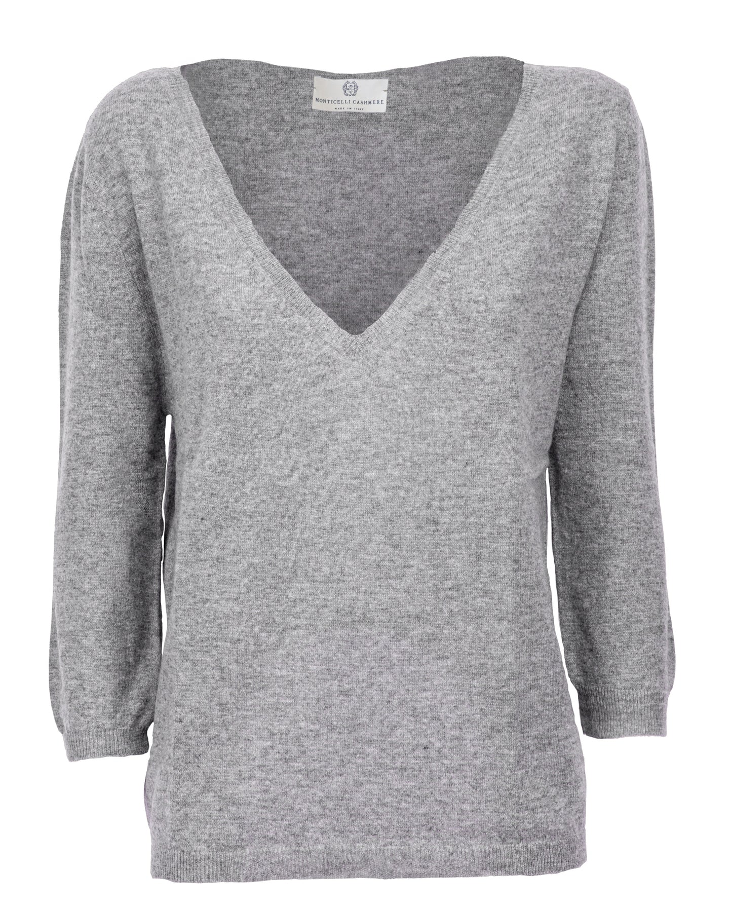 Womens Cashmere Deep V Neck Sweater Melange Gray Made In Italy 6